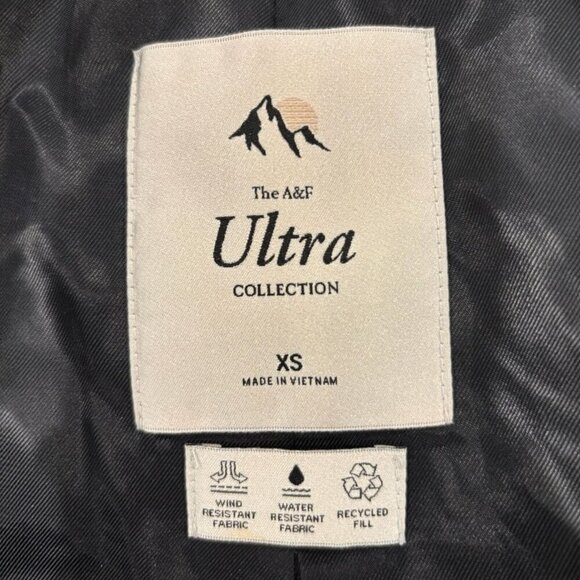 A&F Ultra Puffer Bomber Jacket Faux Fur Black Zip Women’s XS - Picture 7 of 8